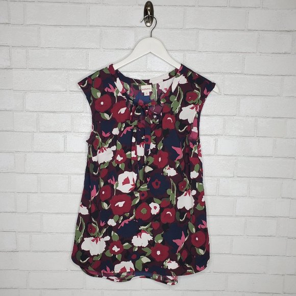 Merona Tops - Merona Maroon Green Navy Floral Sleeveless Blouse